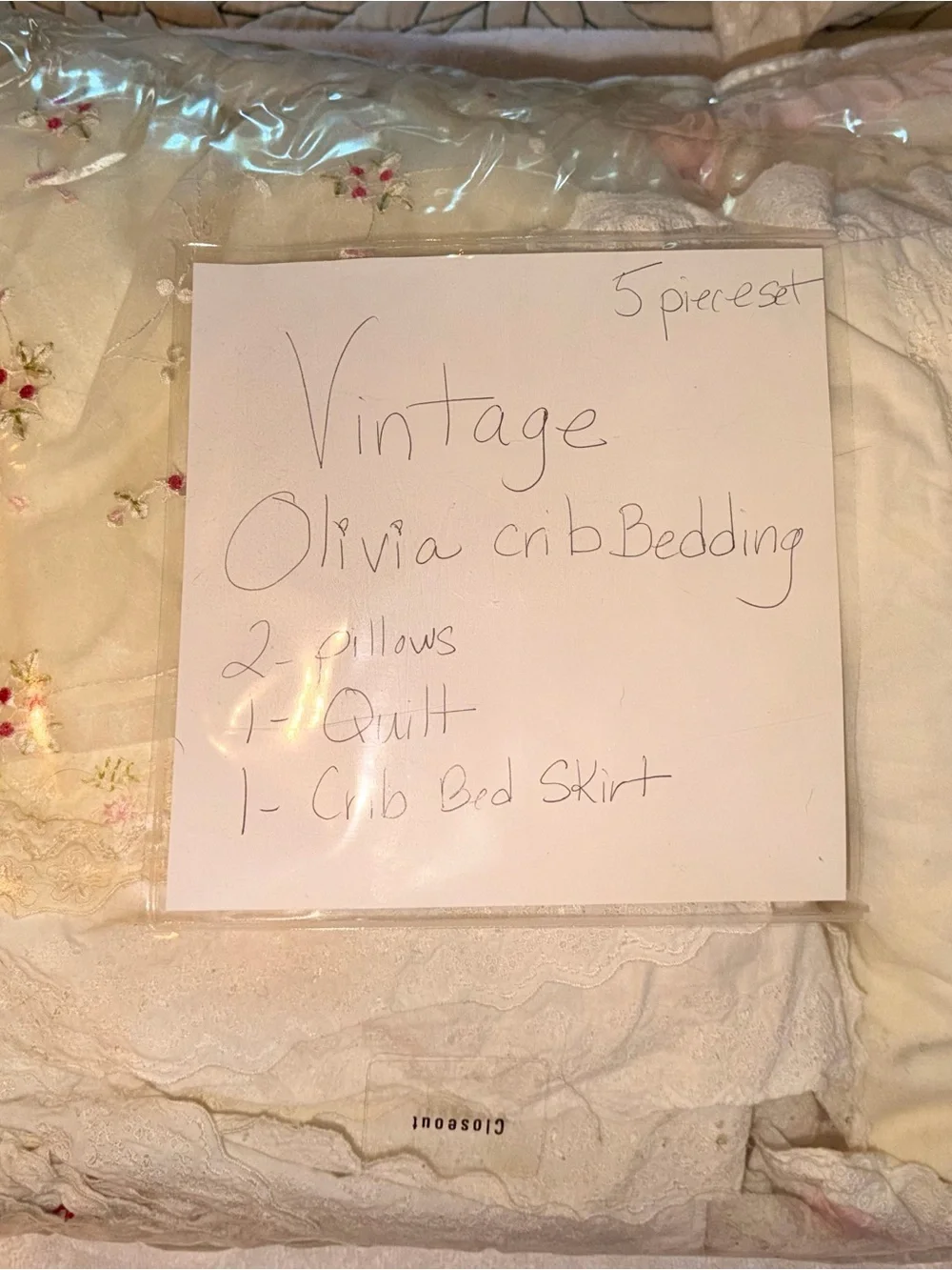 Cream Patchwork Quilt Bedspread with Pink & Blue Accents